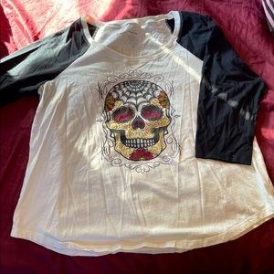 Baseball T Shirt with Sugar Skull, size XXL